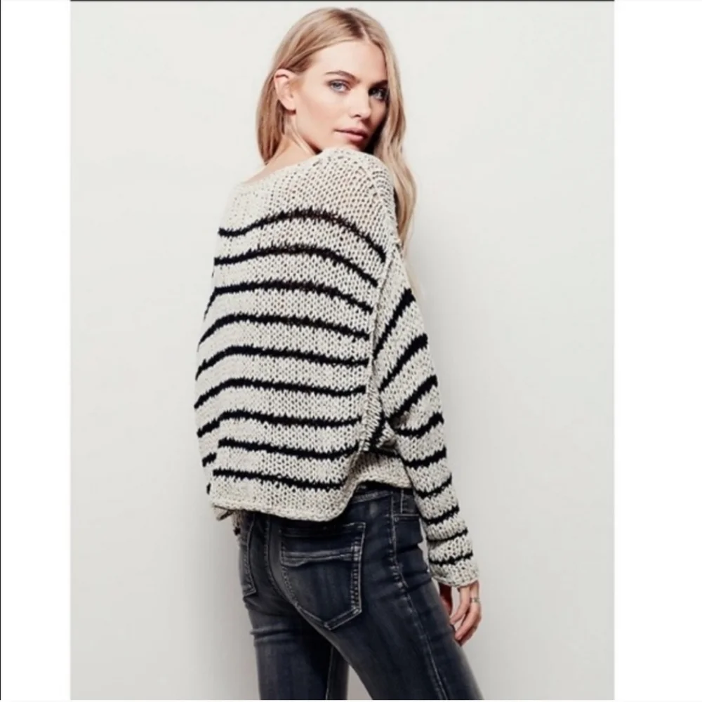 Free People Over And Easy Striped Cropped Sweater Size Small